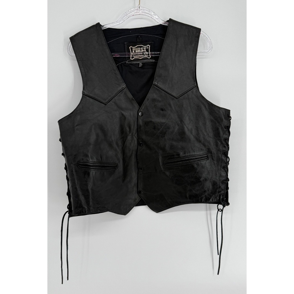 First Genuine‎ Leather US Marines Biker Vest Black XL Embossed Eagle Side Lace